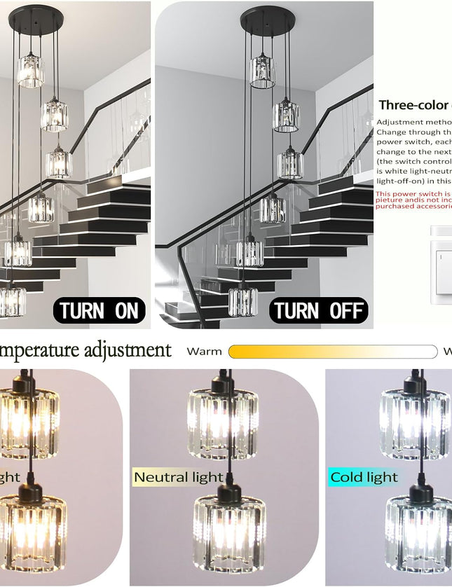 6-Light Adjustable Crystal Chandelier – Black