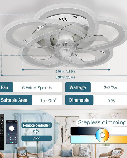 Cainjiazh 20.4" LED Ceiling Fan Light with Remote
