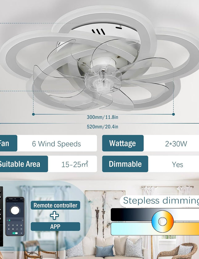 Cainjiazh 20.4" LED Ceiling Fan Light with Remote