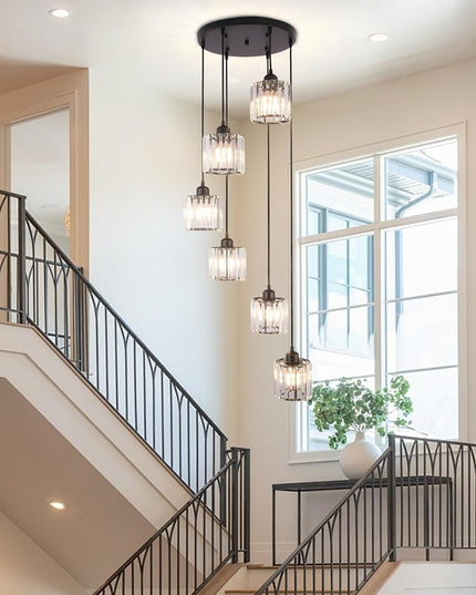6-Light Adjustable Crystal Chandelier – Black