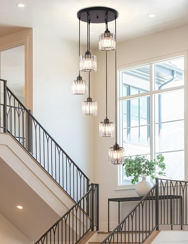 6-Light Adjustable Crystal Chandelier – Black