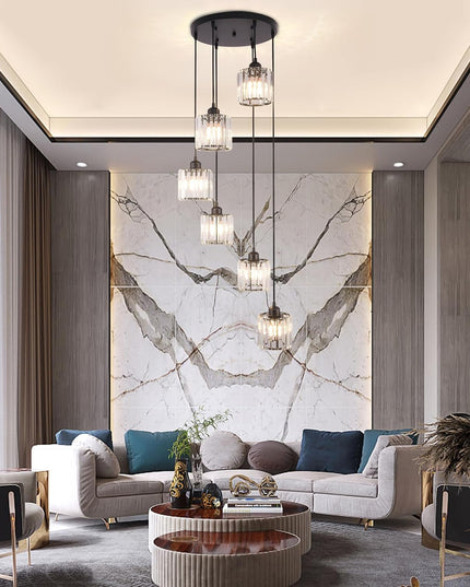 6-Light Adjustable Crystal Chandelier – Black