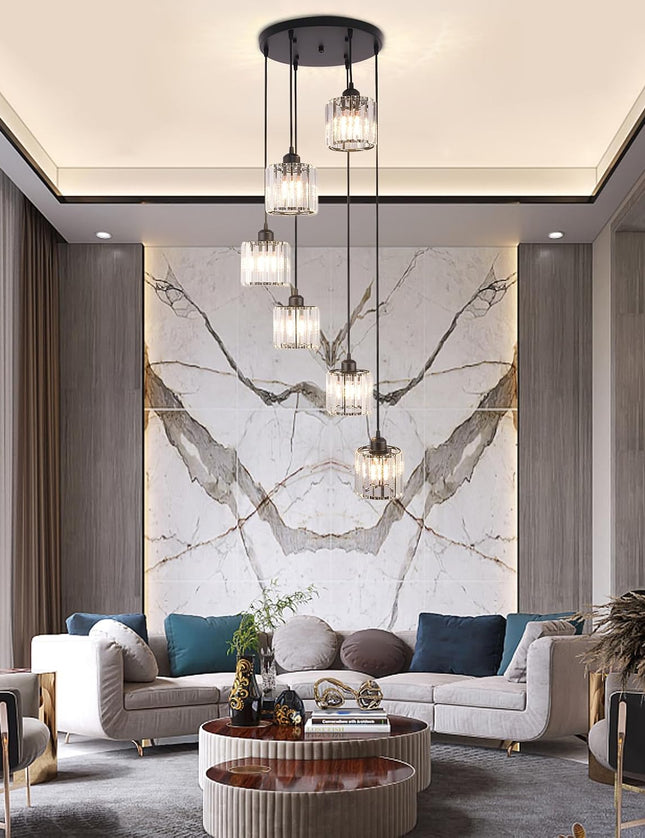 6-Light Adjustable Crystal Chandelier – Black