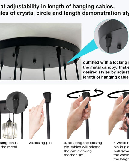 6-Light Adjustable Crystal Chandelier – Black