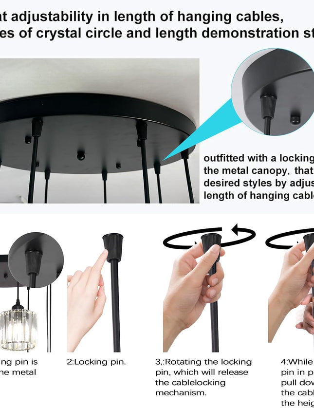 6-Light Adjustable Crystal Chandelier – Black