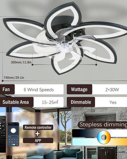 29.1" Black Flush Mount Fan Light with Remote