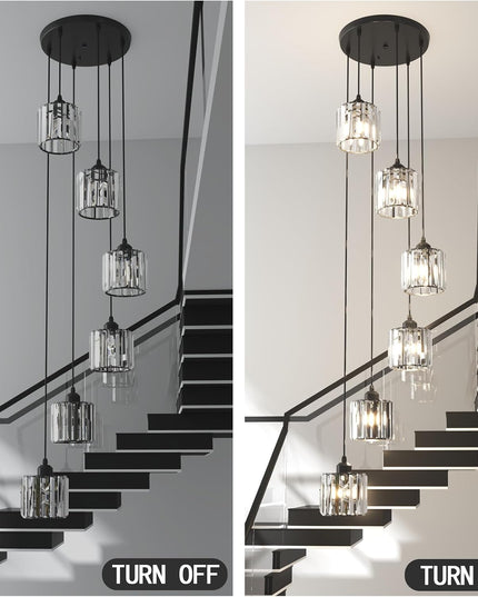 6-Light Adjustable Crystal Chandelier – Black
