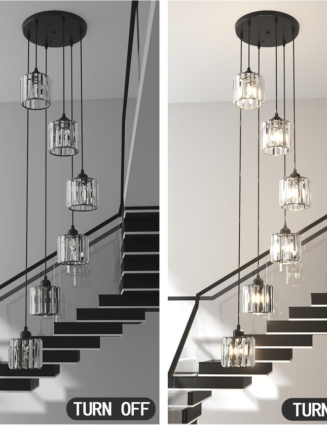 6-Light Adjustable Crystal Chandelier – Black