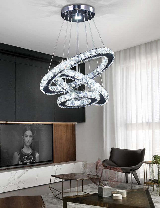 Modern 3-Ring Round K9 Crystal Pendant Chandelier