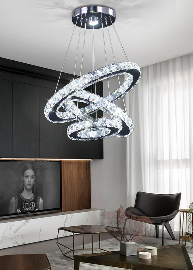 Modern 3-Ring Round K9 Crystal Pendant Chandelier