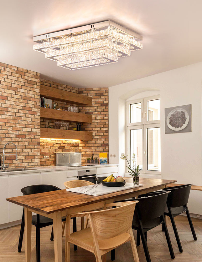 3-Tier Rectangular LED K9 Crystal Ceiling Chandelier