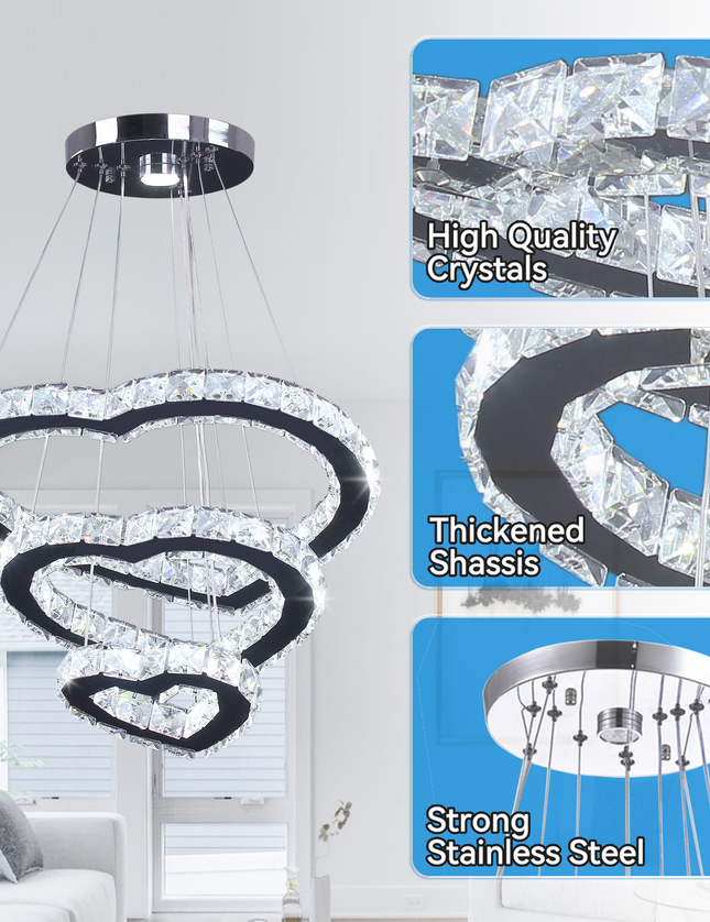 Modern Luxury 3 Hearts Rings Crystal Chandelier