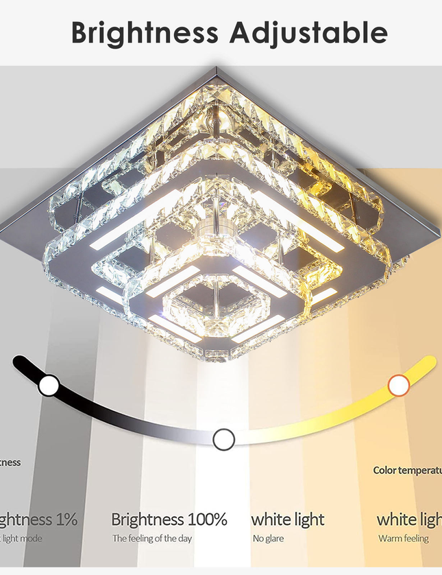 2-Layer Square K9 Crystal LED Ceiling Light