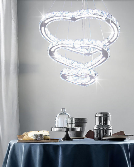 3 Hearts Rings K9 Crystal Pendant Light