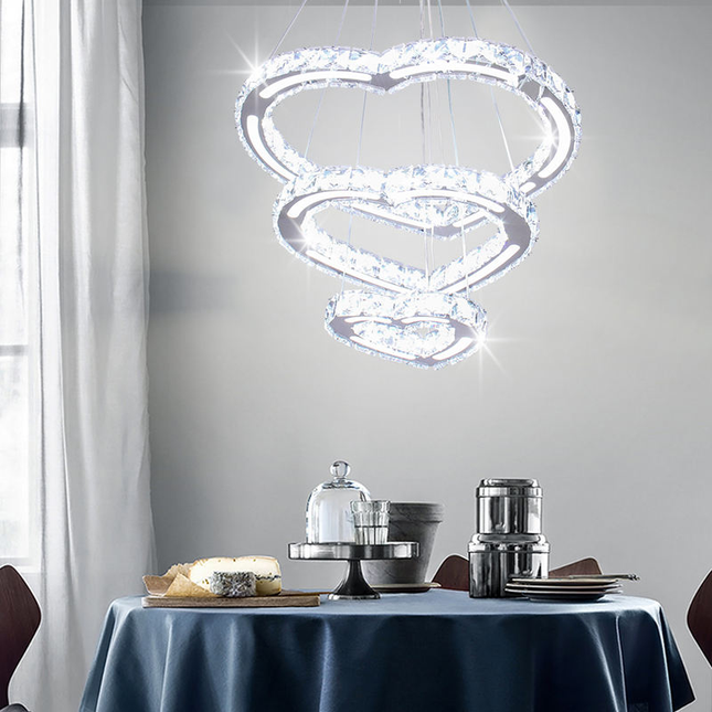 3 Hearts Rings K9 Crystal Pendant Light