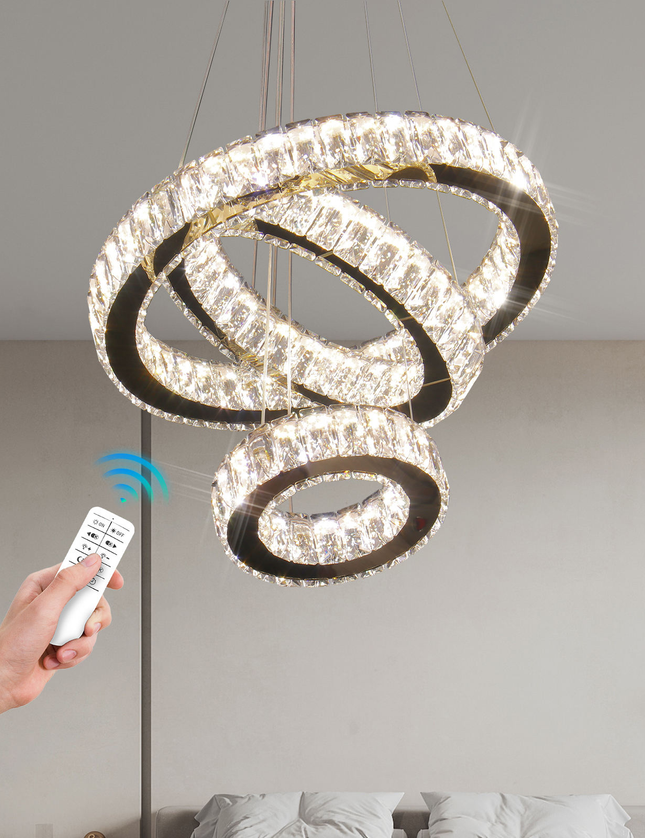 Modern 3-Ring K9 Crystal LED Chandelier