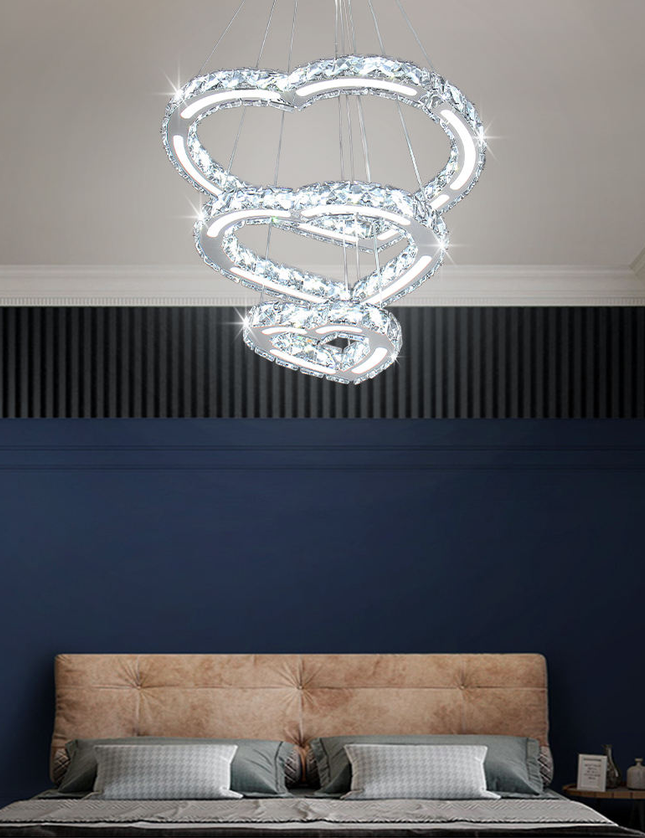 3 Hearts Rings K9 Crystal Pendant Light