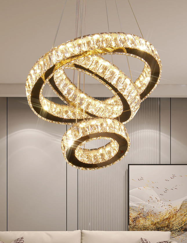 Modern 3-Ring K9 Crystal LED Chandelier