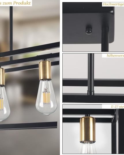 Black 5-Light Rustic Industrial Chandelier E27 for Dining Kitchen Island Bedroom