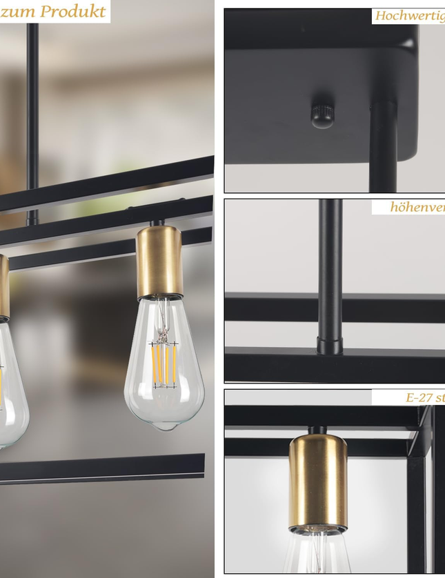 Black 5-Light Rustic Industrial Chandelier E27 for Dining Kitchen Island Bedroom