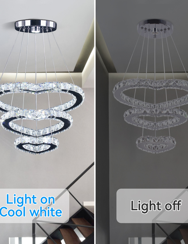 Modern Luxury 3 Hearts Rings Crystal Chandelier