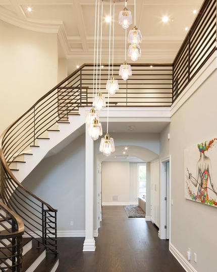 Modern 9-Light Gold Glass Long Pendant Light (Adjustable Drop)
