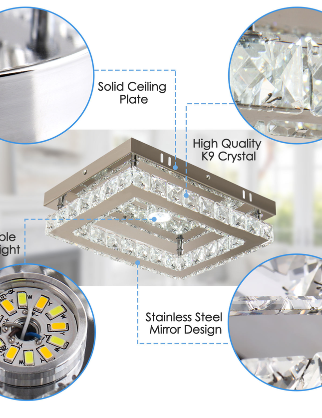 Luxury LED Single Rectangular Crystal Ceiling Light