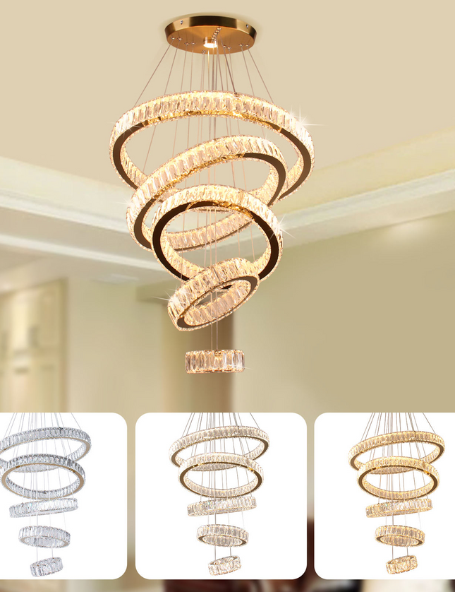 5-Ring LED Crystal Pendant Lamp