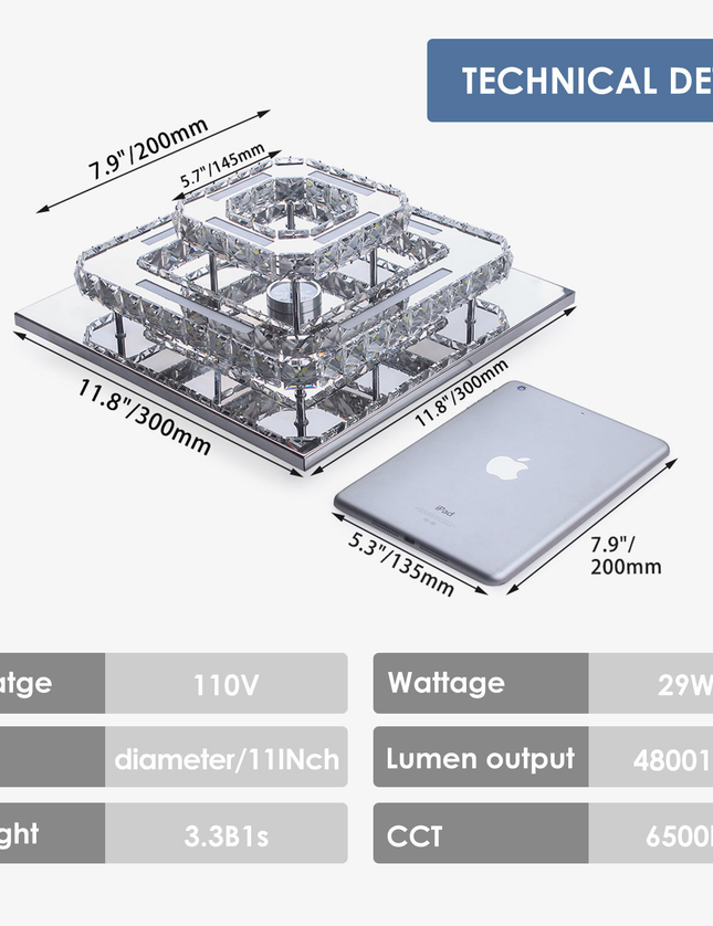 2-Layer Square K9 Crystal LED Ceiling Light